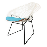 Chaise diamond de harry bertoia en mtal blanc et noir et nouvelle assise bleue