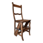 Chaise échelle de bibliothèque en chêne français antique tabouret escamotable Chaise échelle de bibliothèque en chêne français antique tabouret escamotable