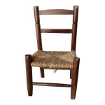 Chaise enfant vintage en bois fonc et assise en paille tresse