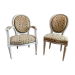 Chaise et fauteuil médaillon, style louis xvi, vers 1950 Chaise et fauteuil médaillon, style louis xvi, vers 1950