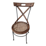 Chaise fauteuil vintage en fer forg bois et cannage