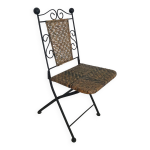Chaise en fer forg et rotin, pliante et vintage