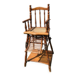 Chaise haute bebe ancienne en bois et cannage