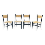 Chaises italiennes chiavari en htre et paille noire, annes 1950