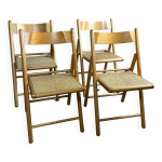 Chaises italiennes pliables (lot de 4) en htre et rotin 1980