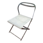 Chaise de jardin ancienne basse pliante mtal tissus 1900