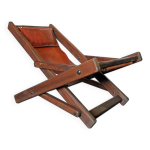Chaise longue en cuir brutaliste, annes 50 / 60