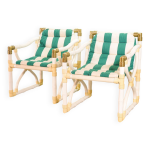 Chaises longues kettal garden en imitation bambou avec revtement  rayures vertes et blanches