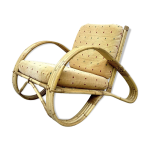 Chaise longue en rotin, bambou et tissu, france, ann�es 1960