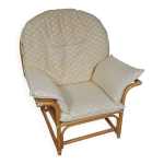 Chaise longue surdimensionnée en rotin / bambou avec coussins d'origine. années 1970 Chaise longue surdimensionnée en rotin / bambou avec coussins d'origine. années 1970