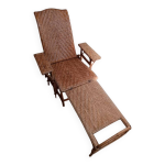 Chaise longue, transat en osier et rotin vintage