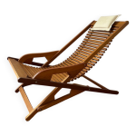 Chaise longue, transat en teck massif, 1990 Chaise longue, transat en teck massif, 1990