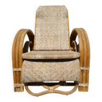 Chaise longue vintage en rotin et bambou des annes 60 italie