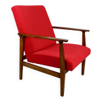 Chaise longue vintage en velours rouge, annes 1970