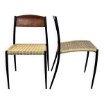 Chaises (lot de 2) en m�tal, cuir et paillage 1960's
