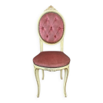 Chaise m�daillon vintage bois patin� & velours rose poudr�