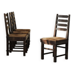 Chaises modernistes en chne et paille tresse, france, vers 1948