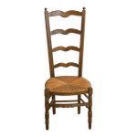 Chaise de nourrice ancienne en bois et paille dossier ajour  barreaux c