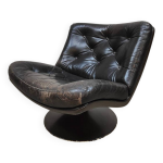 Chaise pivotante vintage en cuir noir au design hollandais geoffrey harcourt artifort Chaise pivotante vintage en cuir noir au design hollandais geoffrey harcourt artifort