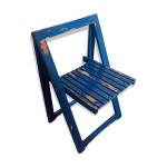 Chaise pliante en bois peint en bleu, italie 1960 Chaise pliante en bois peint en bleu, italie 1960