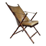 Chaise pliante de campagne vintage en simili - bambou et cuir par maison jansen, annes 1950