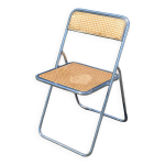 Chaise pliante canne et acier chrom vintage