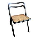 Chaise pliante par giorgio cattelan pour cidue en cannage clair, bois et mtal noir, italie 1970