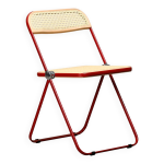 Chaise pliante plia de giancarlo piretti en rouge et paille pour castelli, italie Chaise pliante plia de giancarlo piretti en rouge et paille pour castelli, italie