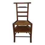 Chaise de prire vintage en bois, paille tresse double, sige relevable