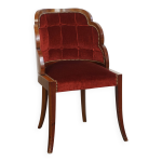 Chaise de salle  manger, d'appoint art dco en tissu bordeaux et bois