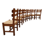 Chaises de salle à manger brutalistes en jonc vintage 1970 Chaises de salle à manger brutalistes en jonc vintage 1970