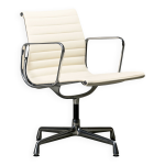 Chaise de salle à manger charles & ray eames ea108 en aluminium poli et cuir blanc Chaise de salle à manger charles & ray eames ea108 en aluminium poli et cuir blanc