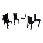 Chaises de salle à manger en cuir noir par de couro brazil, années 1980 - lot de 6 Chaises de salle à manger en cuir noir par de couro brazil, années 1980 - lot de 6