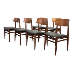 Chaises de salle à manger danoises en teck massif avec assise en similicuir noir, années 1960 Chaises de salle à manger danoises en teck massif avec assise en similicuir noir, années 1960