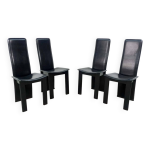 Chaises de salle  manger  dossier haut en cuir noir style cidue, design italien des annes 70