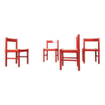 Chaises de salle à manger en laque rouge et osier, années 1970 Chaises de salle à manger en laque rouge et osier, années 1970
