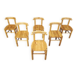 Chaises de salle � manger vintage en bois de pin - ann�es 1980 - lot de 6