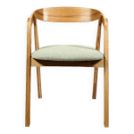 Chaise de salle à manger vintage chêne clair et tissus vert pastel lin naturel Chaise de salle à manger vintage chêne clair et tissus vert pastel lin naturel