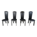 Chaises de salle  manger vintage en cuir noir, lot de 4, annes 1980
