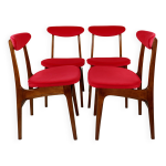 Chaises de salle  manger vintage ha?as en tissu rouge jade - lot de 4