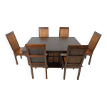 Chaises de salle  manger vintage  haut dossier en bambou avec table, 1960