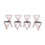 Chaises de salle  manger vintage en mtal rouge, annes 1980