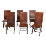 Chaises slipper en cuir espagnol marron pierre lottier par almazan, annes 1950