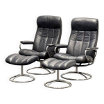 Chaise stressless ekornes avec pouf - cadre chrom (annes 1970) (prix pour une)