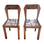 Chaises style art dco bois verniss sculptes coloris marron miel 1940
