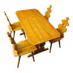 Chaises et table cepelia tiroler, ensemble de 5 pi�ces, pologne, ann�es 1960, marqu�es.