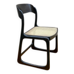 Chaise traneau baumann bois courb weng & assise canne (annes 60 - 70)