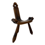 Chaise trpied espagnole brutaliste en chne sculpt  la main, annes 1970