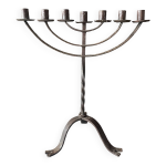 Chandelier menorah brutaliste en fer forg