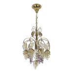 Chandelier trs rare palwa milieu du sicle annes 1970 verre de cristal et raisins et feuilles en laiton ...